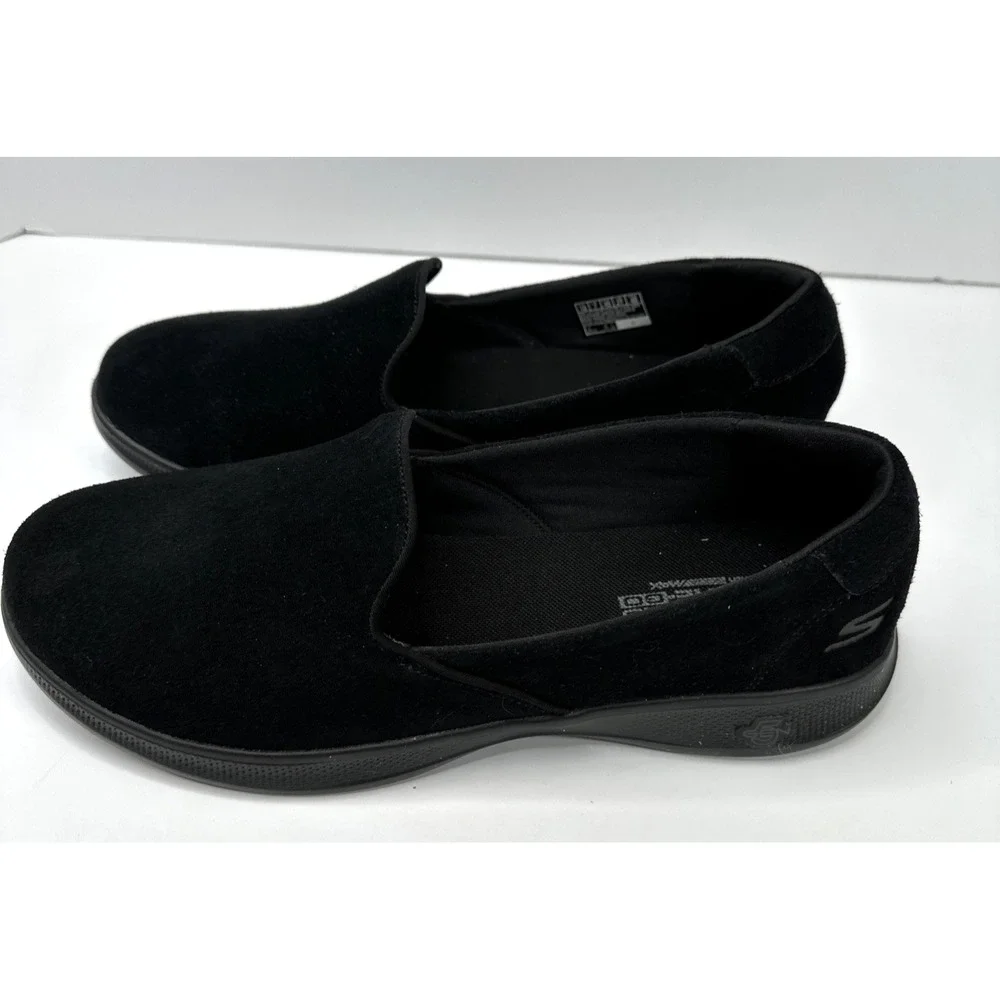 Skechers Women's Go Step Lite Delight Black Suede Shoes Sz 10 Wide Fit NIB